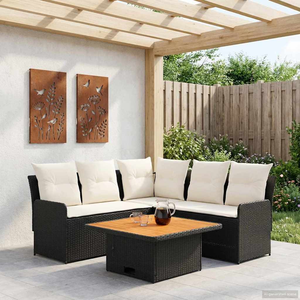 vidaXL Σύνολα επίπλων με μαξιλάρι 4 pcs Μαύρο και Κρέμα Ράτα PE