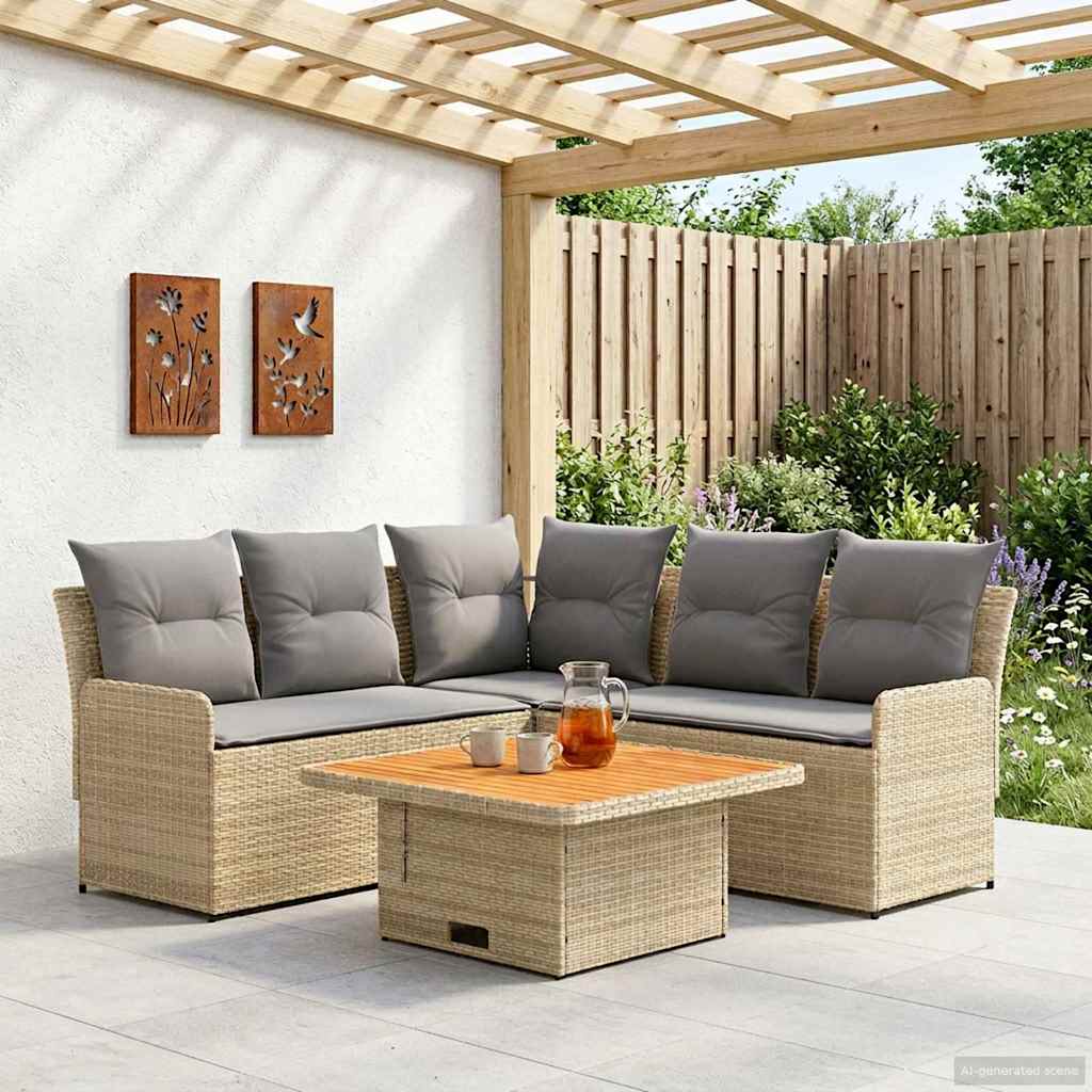 vidaXL Σύνολα επίπλων με μαξιλάρι 4 pcs Μπέζ και Ανοιχτό Γκρι Ράτα PE
