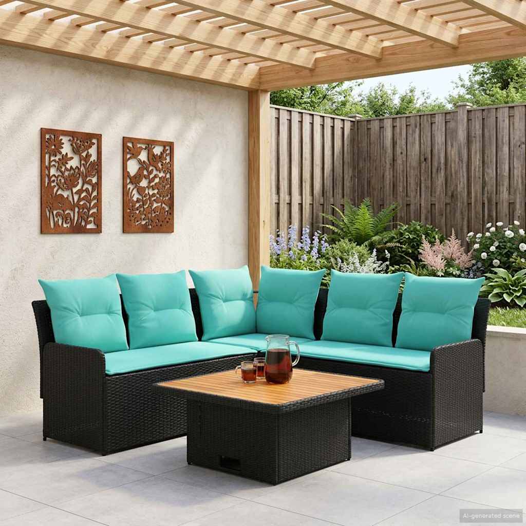 vidaXL Σύνολα επίπλων με μαξιλάρι 4 pcs Μαύρο και Τυρκουάζ Ράτα PE