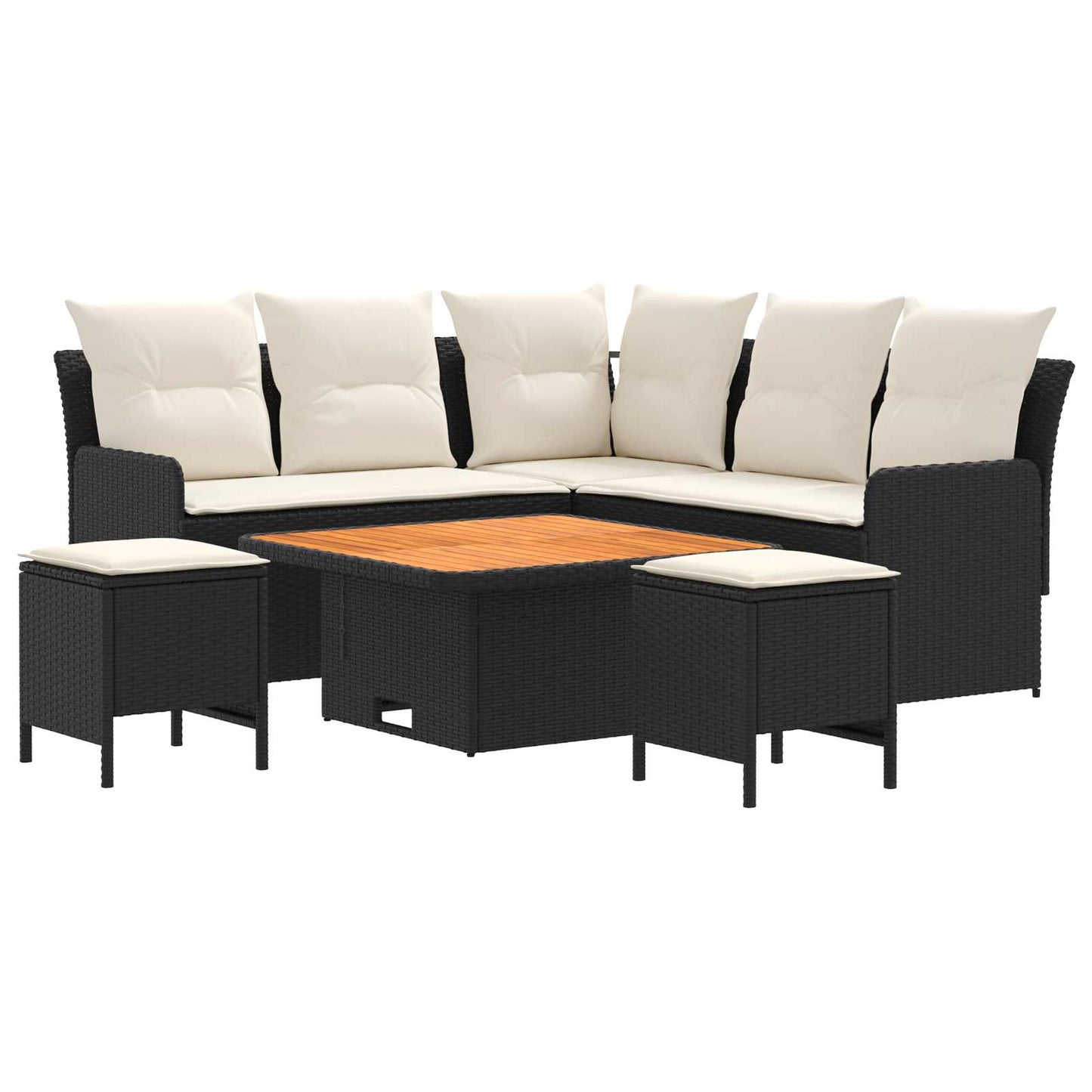 vidaXL Σύνολα επίπλων με μαξιλάρι 6 pcs Μαύρο και Κρέμα Ράτα PE