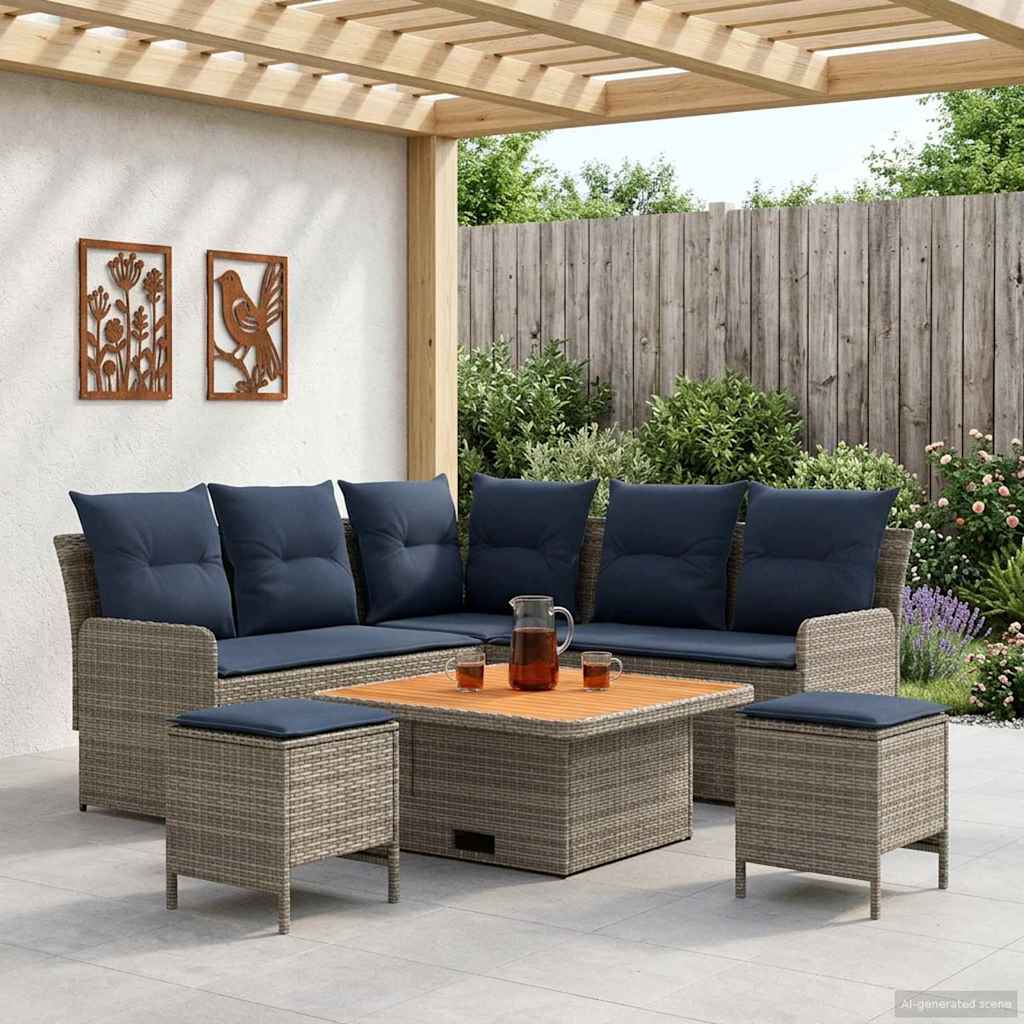 vidaXL Σύνολα επίπλων με μαξιλάρι 6 pcs Γκρι και Navy Blue Ράτα PE