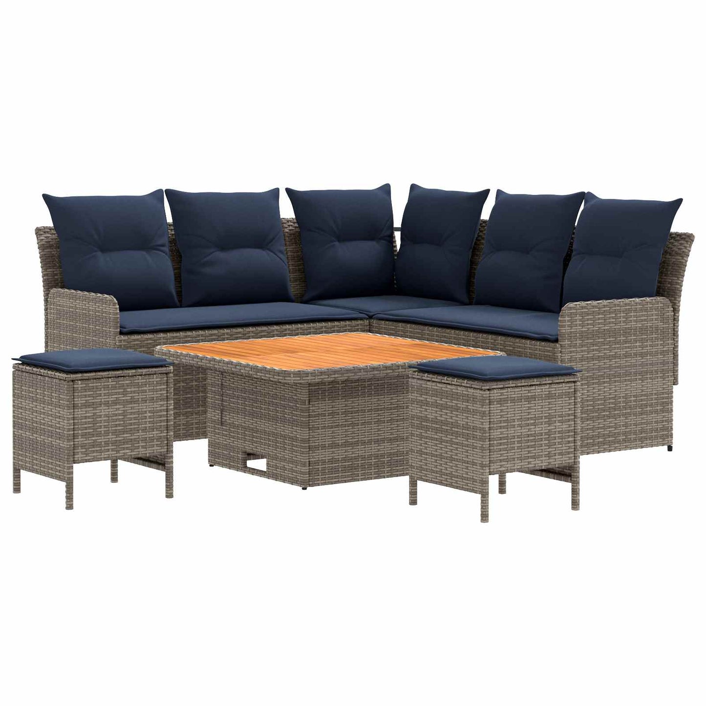 vidaXL Σύνολα επίπλων με μαξιλάρι 6 pcs Γκρι και Navy Blue Ράτα PE