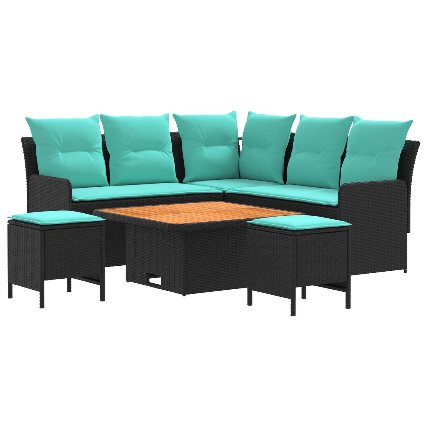 vidaXL Σύνολα επίπλων με μαξιλάρι 6 pcs Μαύρο και Τυρκουάζ Ράτα PE