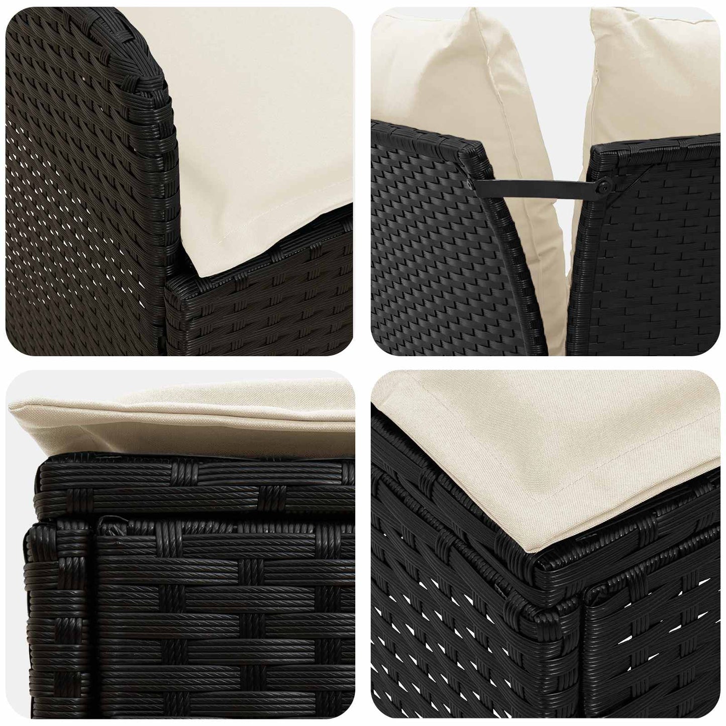 vidaXL Σύνολα επίπλων με μαξιλάρι 7 pcs Μαύρο και Κρέμα Ράτα PE