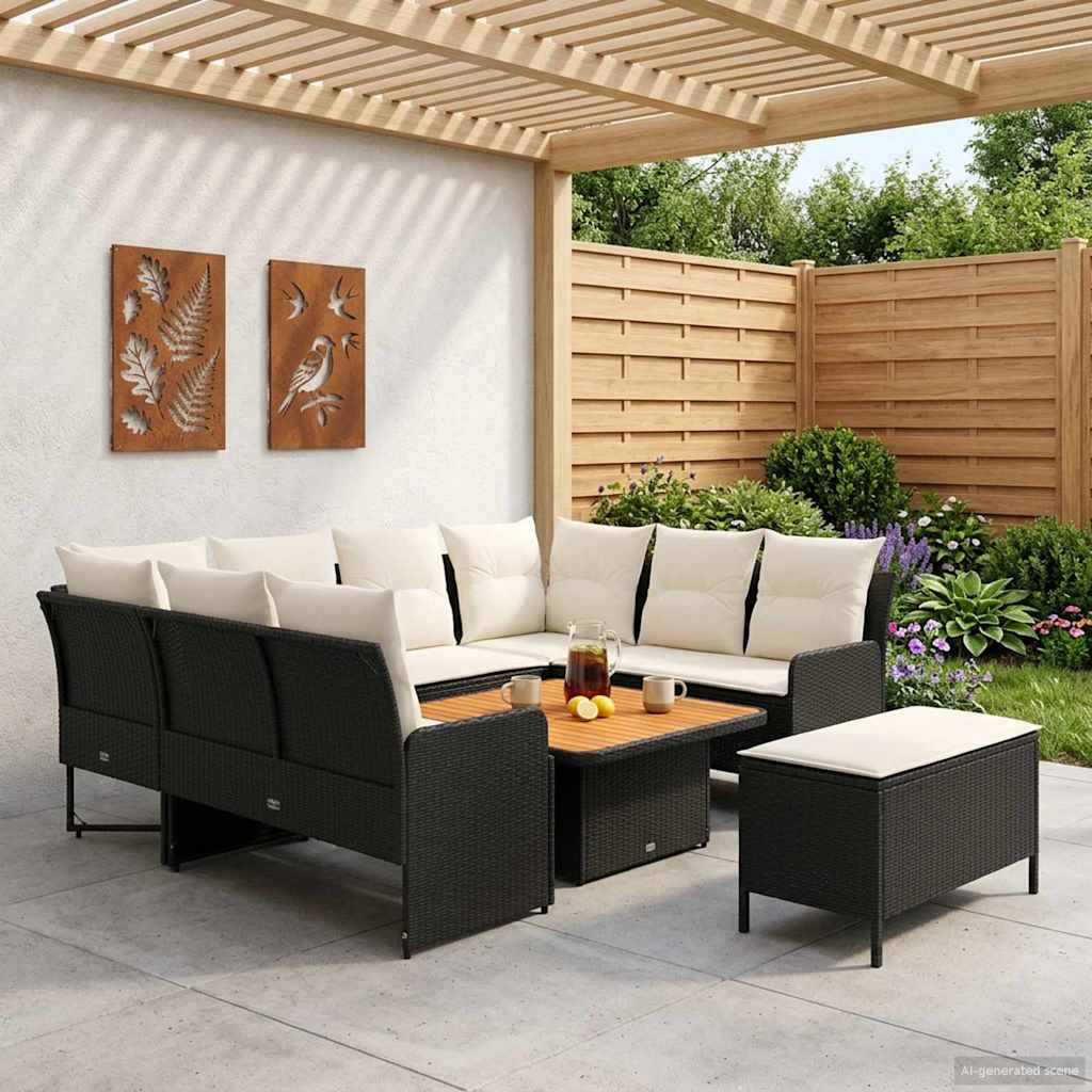 vidaXL Σύνολα επίπλων με μαξιλάρι 7 pcs Μαύρο και Κρέμα Ράτα PE