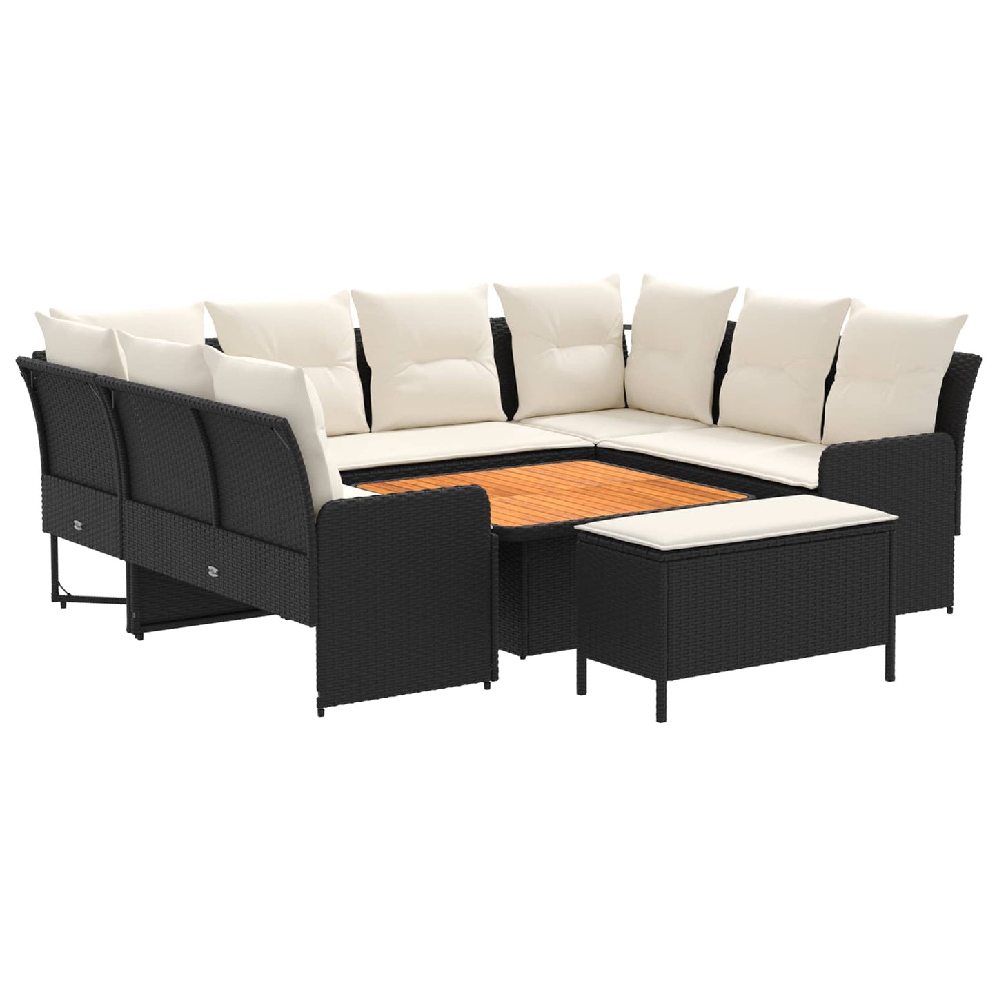 vidaXL Σύνολα επίπλων με μαξιλάρι 7 pcs Μαύρο και Κρέμα Ράτα PE