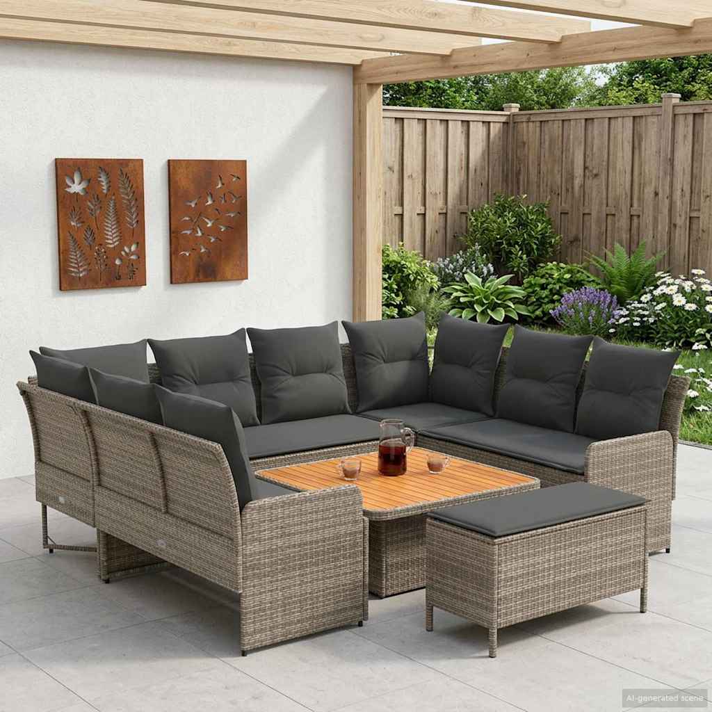 vidaXL Σύνολα επίπλων με μαξιλάρι 7 pcs Γκρι και Σκούρο Γκρι Ράτα PE