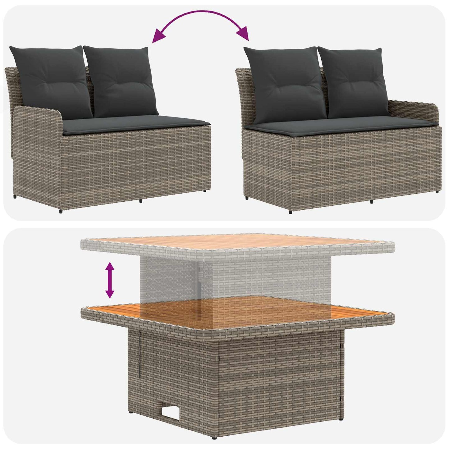 vidaXL Σύνολα επίπλων με μαξιλάρι 7 pcs Γκρι και Σκούρο Γκρι Ράτα PE