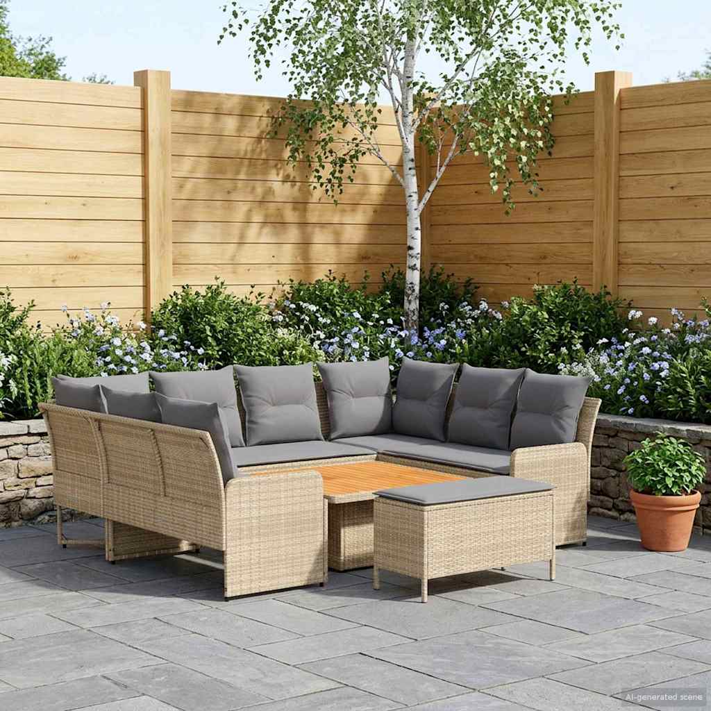 vidaXL Σύνολα επίπλων με μαξιλάρι 7 pcs Μπέζ και Ανοιχτό Γκρι Ράτα PE