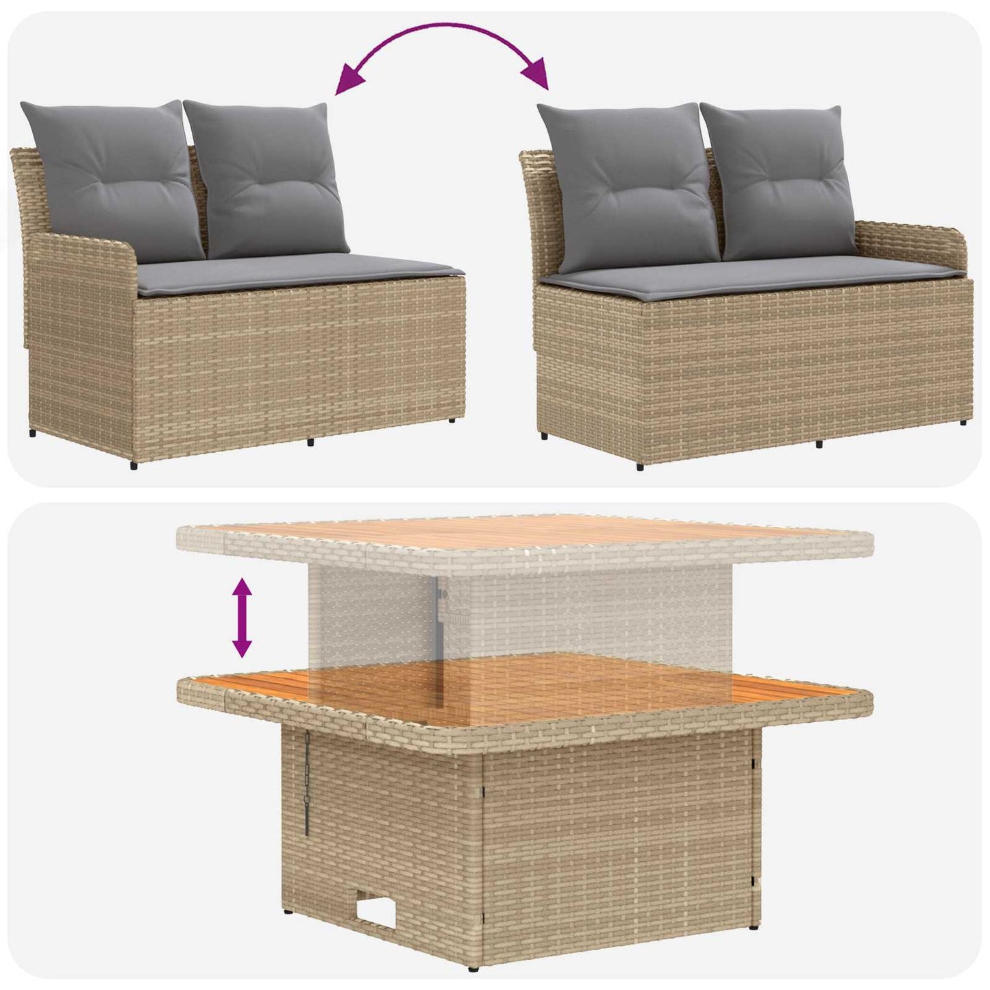 vidaXL Σύνολα επίπλων με μαξιλάρι 7 pcs Μπέζ και Ανοιχτό Γκρι Ράτα PE