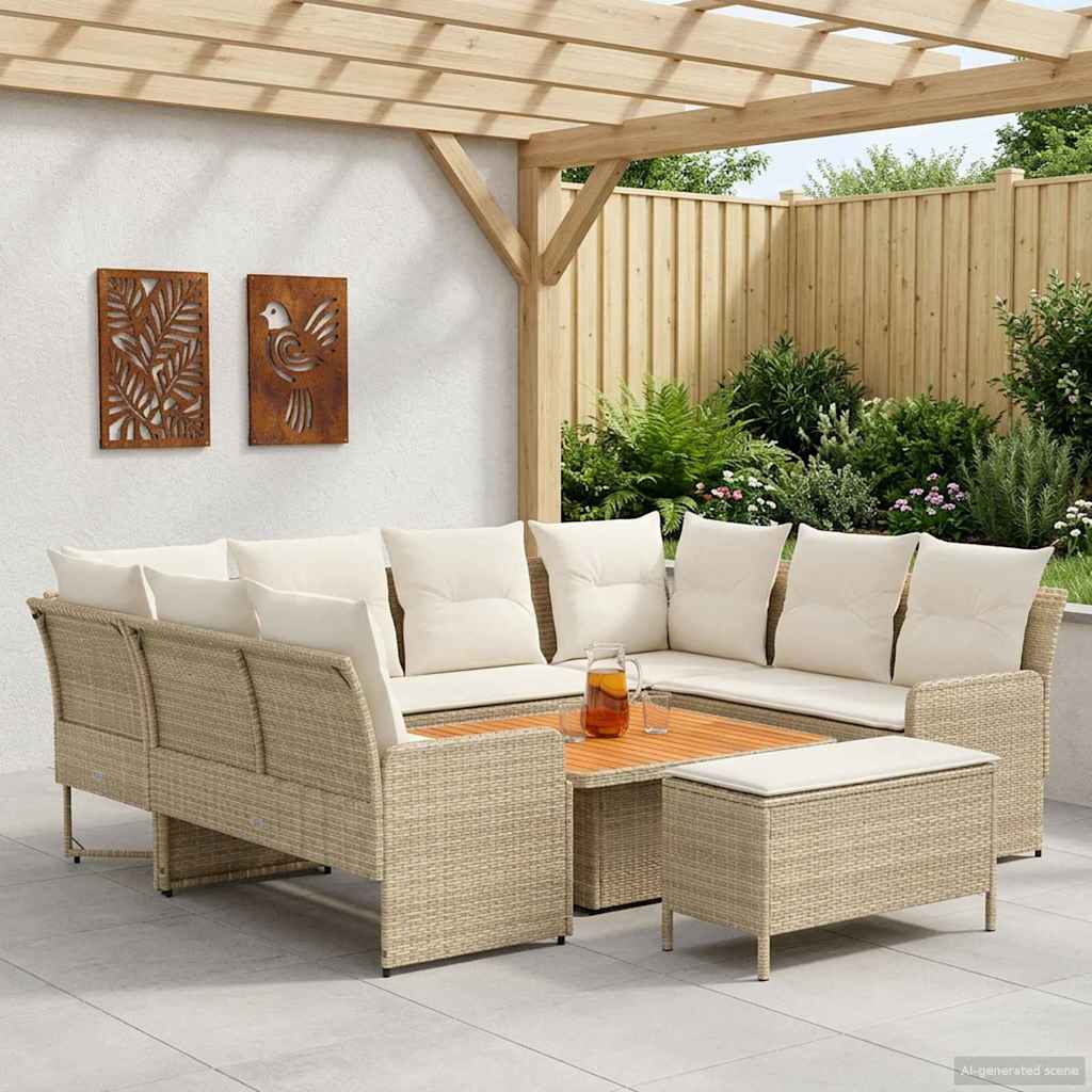 vidaXL Σύνολα επίπλων με μαξιλάρι 7 pcs Μπεζ και Κρέμα Ράτα PE