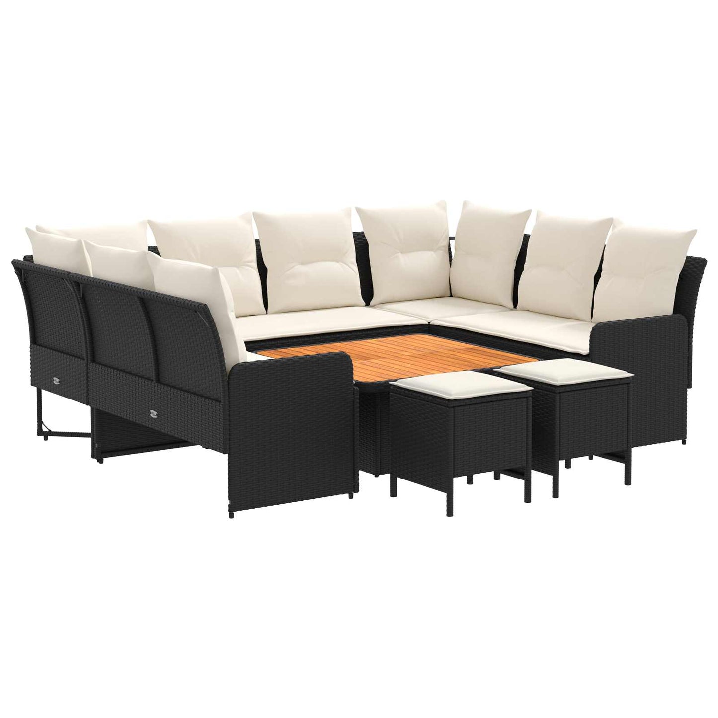 vidaXL Σύνολα επίπλων με μαξιλάρι 8 pcs Μαύρο και Κρέμα Ράτα PE