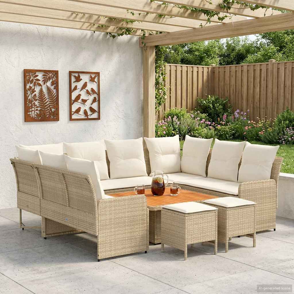 vidaXL Σύνολα επίπλων με μαξιλάρι 8 pcs Μπεζ και Κρέμα Ράτα PE
