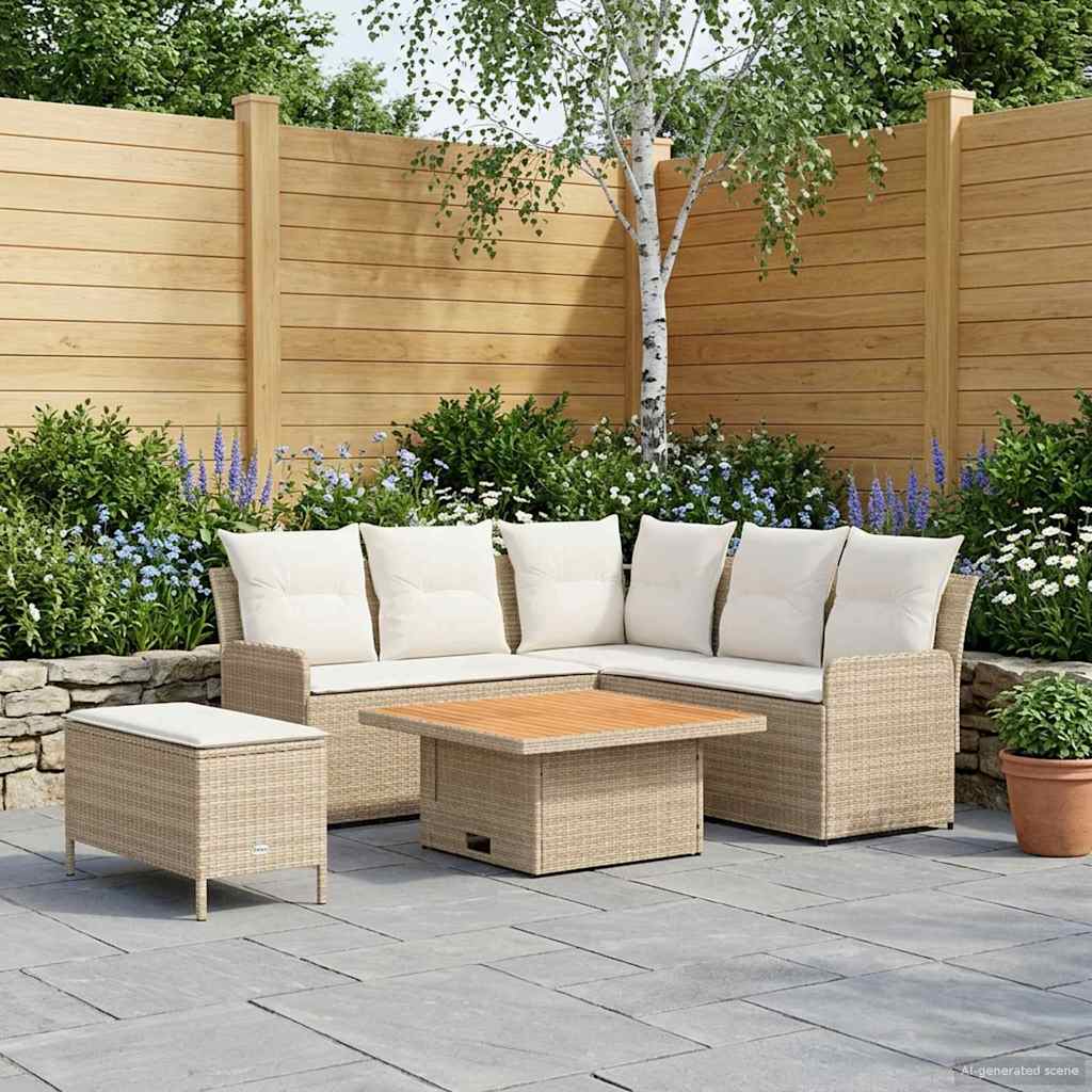 vidaXL Σύνολα επίπλων με μαξιλάρι 5 pcs Μπεζ και Κρέμα Ράτα PE