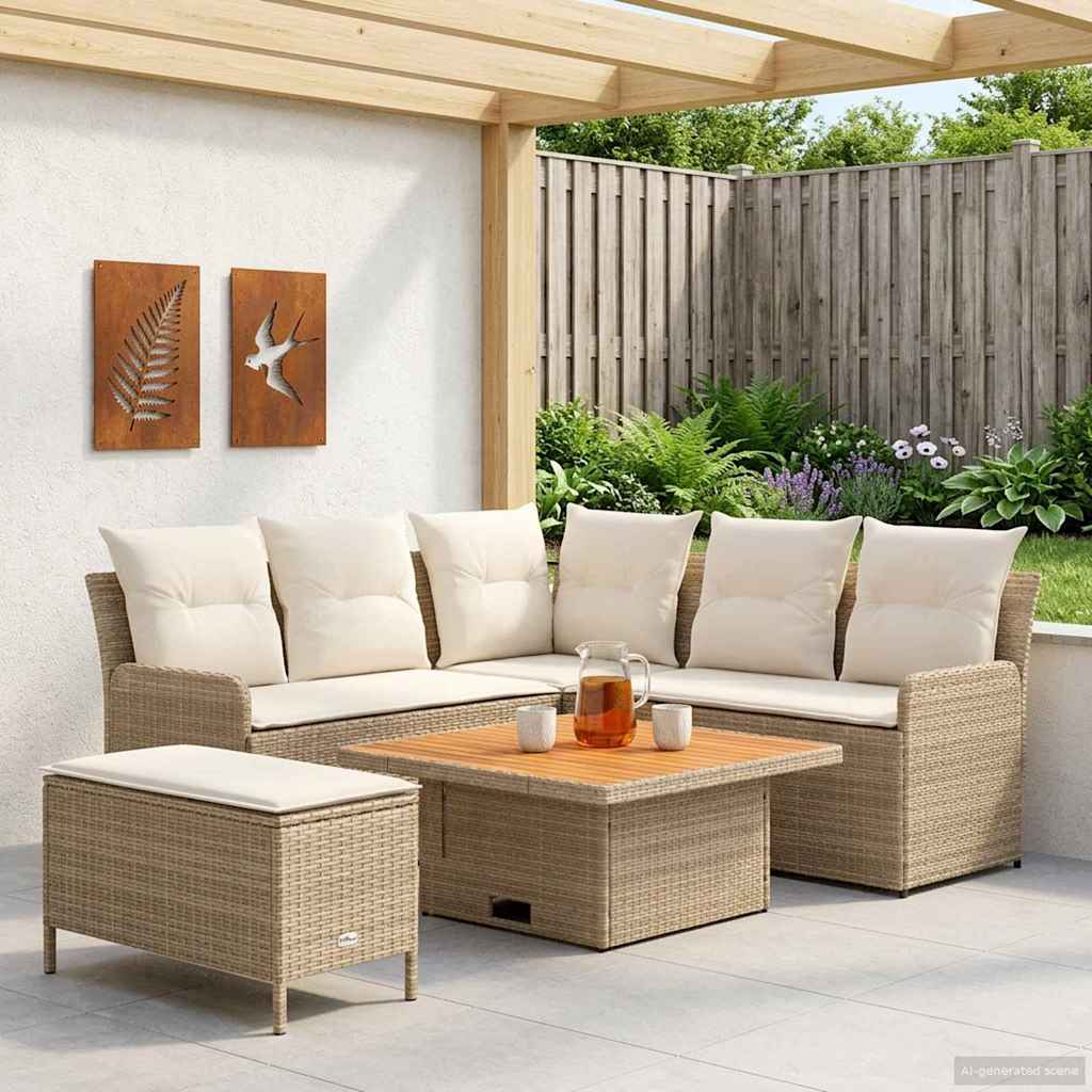 vidaXL Σύνολα επίπλων με μαξιλάρι 5 pcs Μπεζ και Κρέμα Ράτα PE