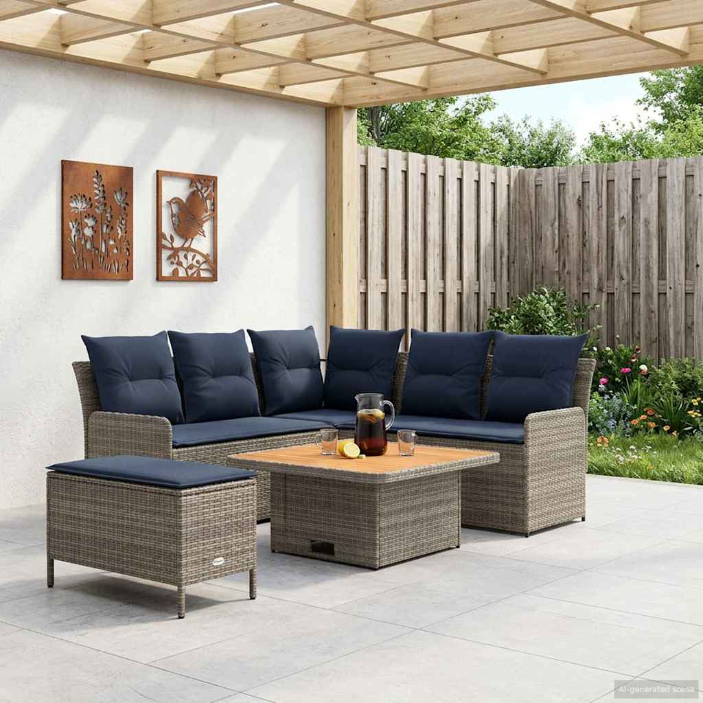 vidaXL Σύνολα επίπλων με μαξιλάρι 5 pcs Γκρι και Navy Blue Ράτα PE