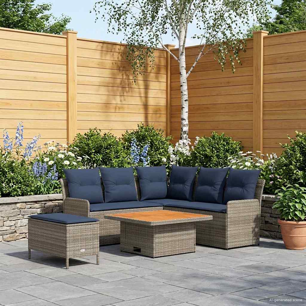 vidaXL Σύνολα επίπλων με μαξιλάρι 5 pcs Γκρι και Navy Blue Ράτα PE