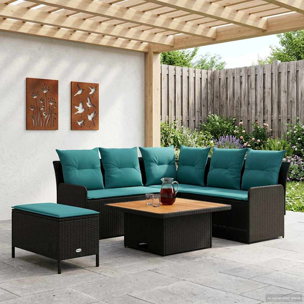 vidaXL Σύνολα επίπλων με μαξιλάρι 5 pcs Μαύρο και Τυρκουάζ Ράτα PE