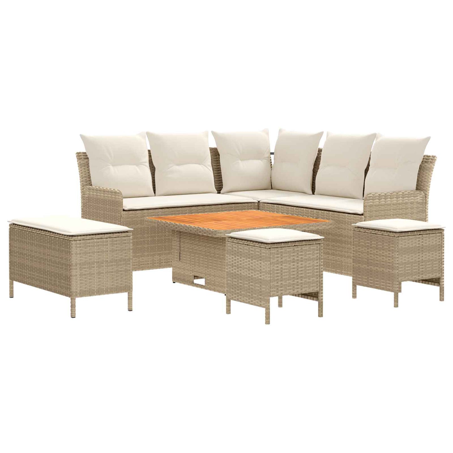 vidaXL Σύνολα επίπλων με μαξιλάρι 7 pcs Μπεζ και Κρέμα Ράτα PE