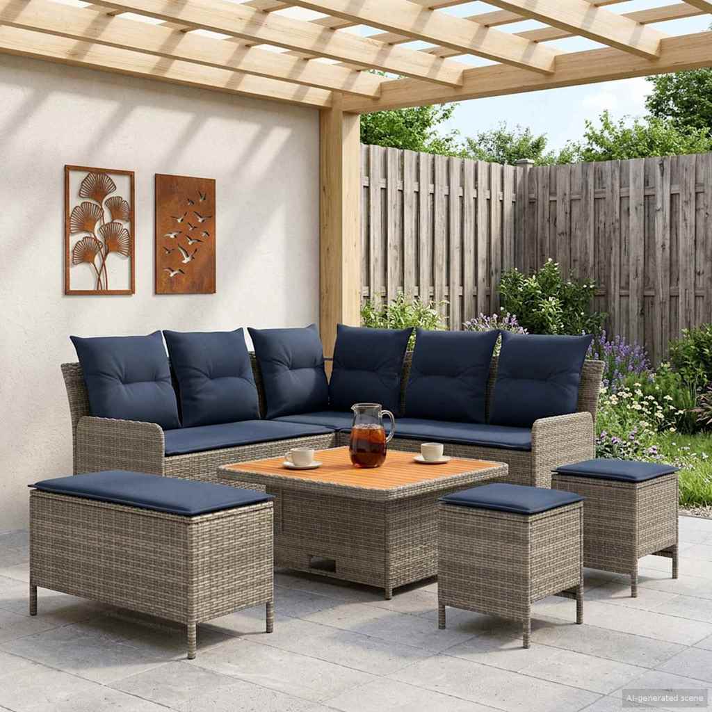 vidaXL Σύνολα επίπλων με μαξιλάρι 7 pcs Γκρι και Navy Blue Ράτα PE
