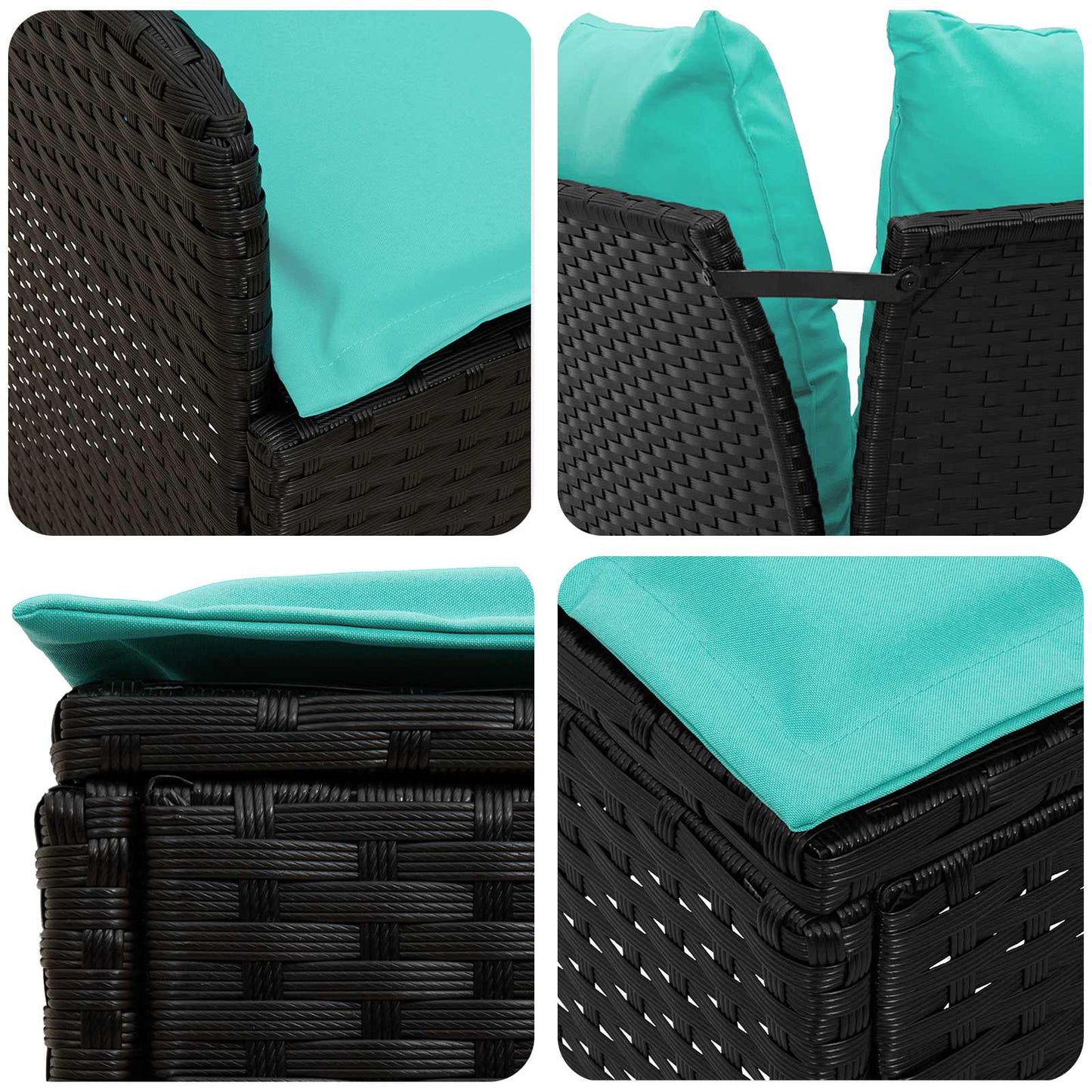 vidaXL Σύνολα επίπλων με μαξιλάρι 7 pcs Μαύρο και Τυρκουάζ Ράτα PE