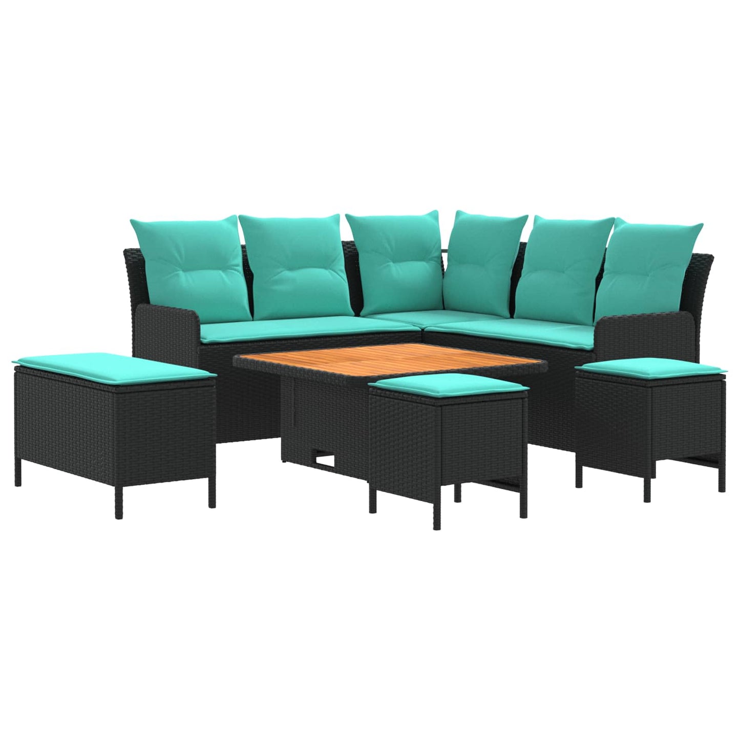 vidaXL Σύνολα επίπλων με μαξιλάρι 7 pcs Μαύρο και Τυρκουάζ Ράτα PE