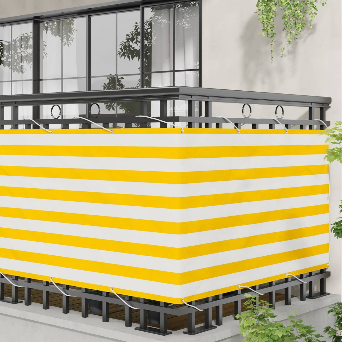 vidaXL Οθόνη Μπαλκονιού Κίτρινο και Λευκό 100 x 600 cm Ύφασμα Όξφορντ
