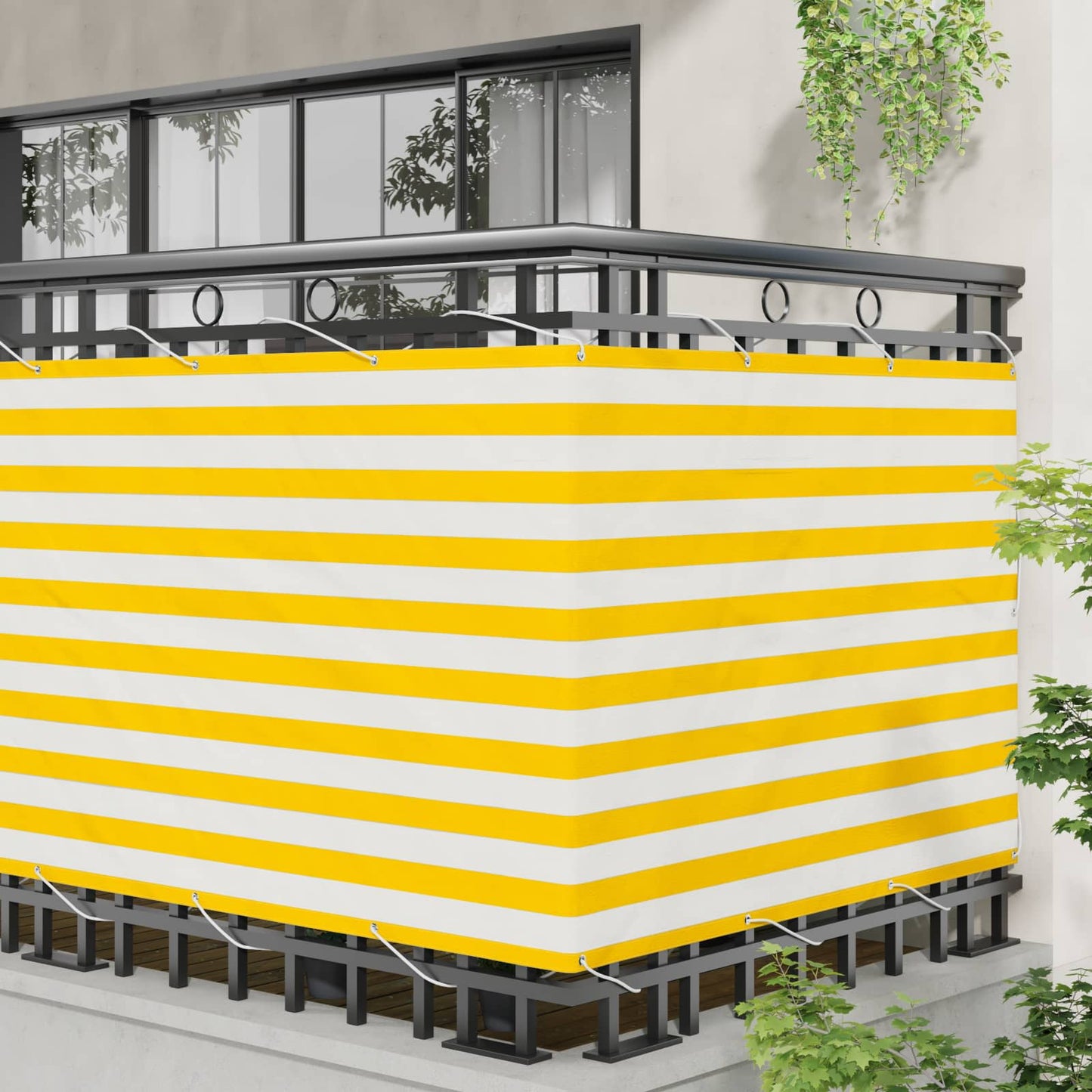 vidaXL Οθόνη Μπαλκονιού Κίτρινο και Λευκό 110 x 600 εκ Ύφασμα Όξφορντ