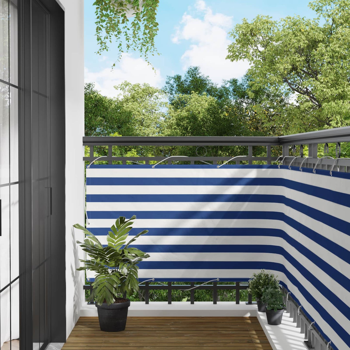 vidaXL Οθόνη Μπαλκονιού Μπλε και άσπρο 100 x 400 cm Ύφασμα Όξφορντ
