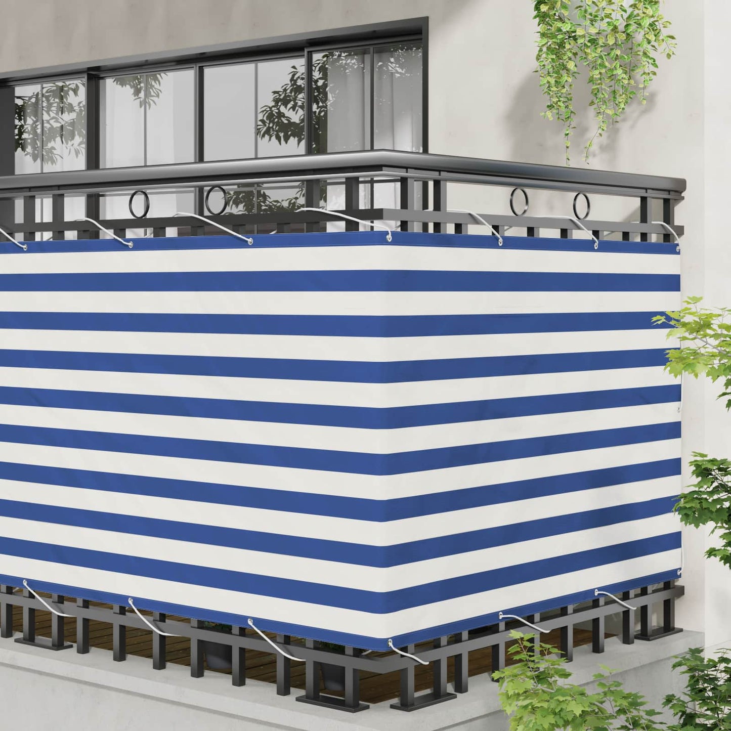 vidaXL Οθόνη Μπαλκονιού Μπλε και άσπρο 110 x 700 εκ Ύφασμα Όξφορντ
