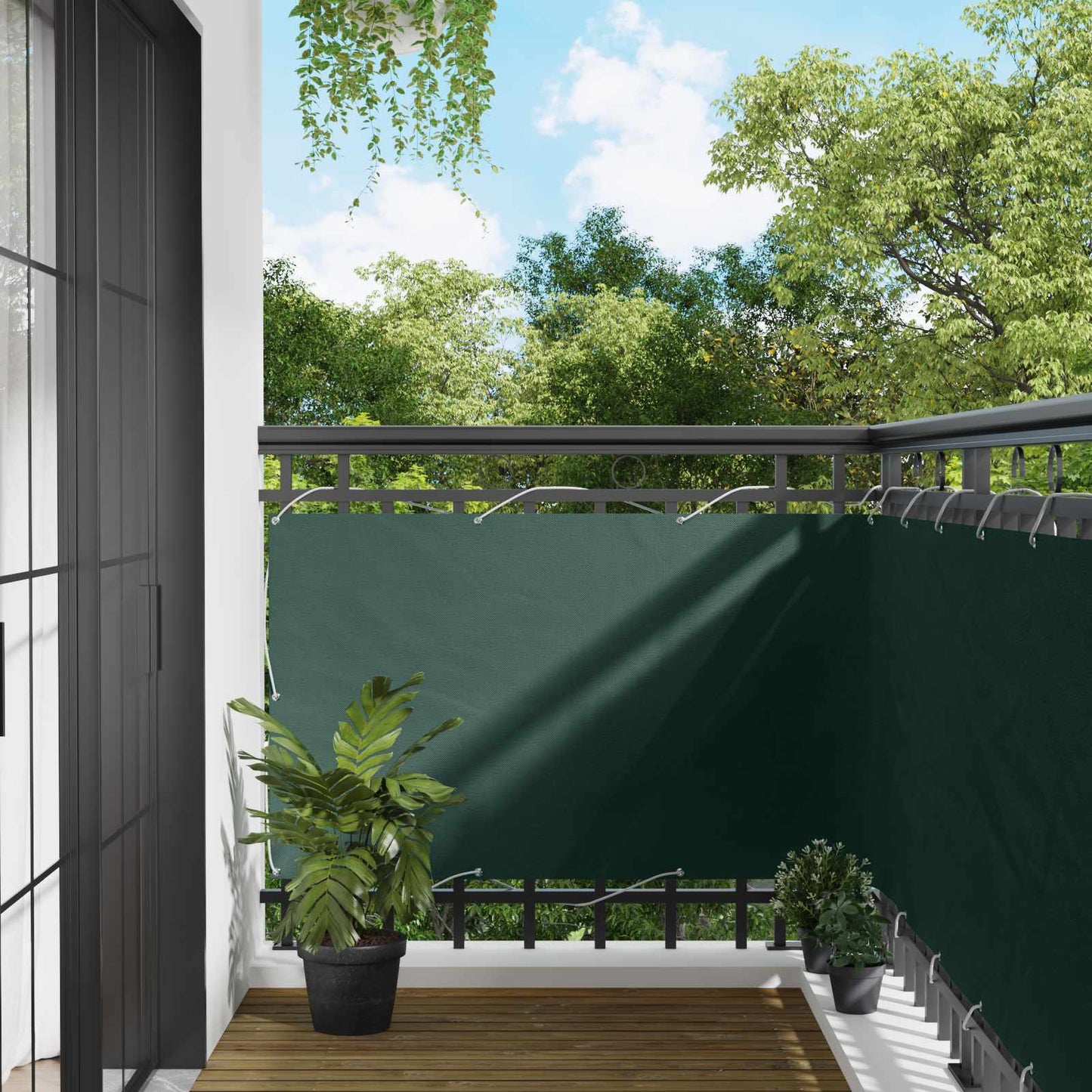vidaXL Οθόνη Μπαλκονιού Σκούρο Πράσινο 100 x 300 cm Ύφασμα Όξφορντ
