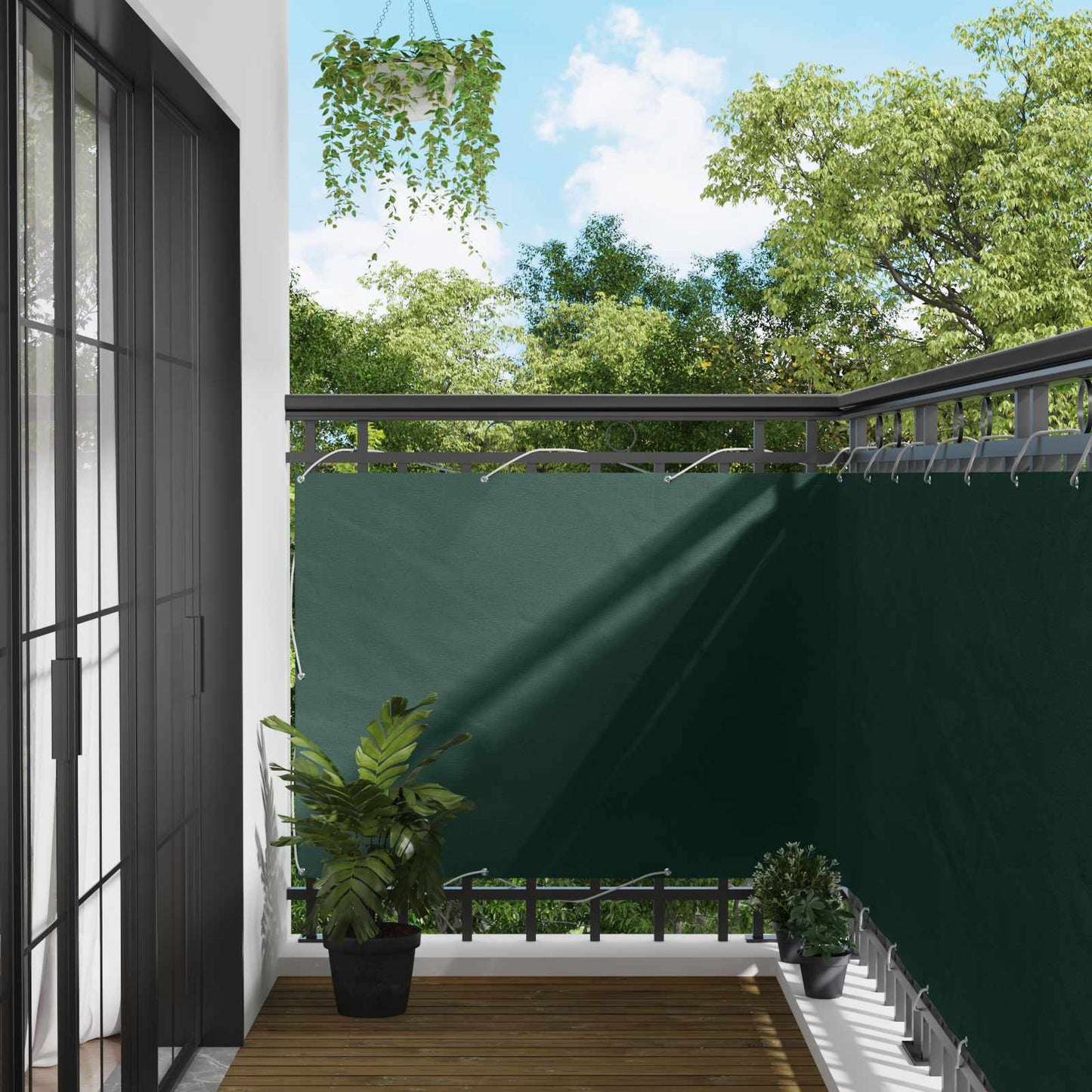 vidaXL Οθόνη Μπαλκονιού Σκούρο Πράσινο 110 x 400 cm Ύφασμα Όξφορντ