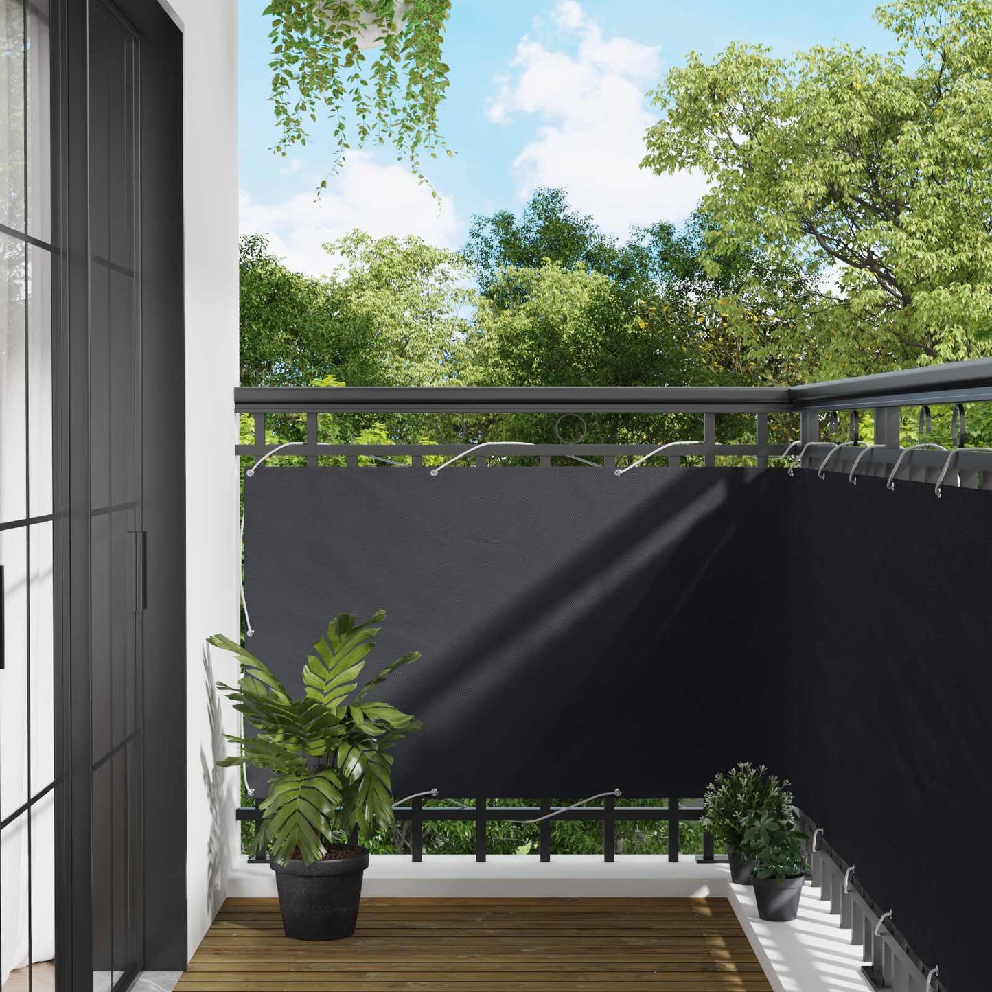 vidaXL Οθόνη Μπαλκονιού Μαύρο 100 x 400 cm Ύφασμα Όξφορντ