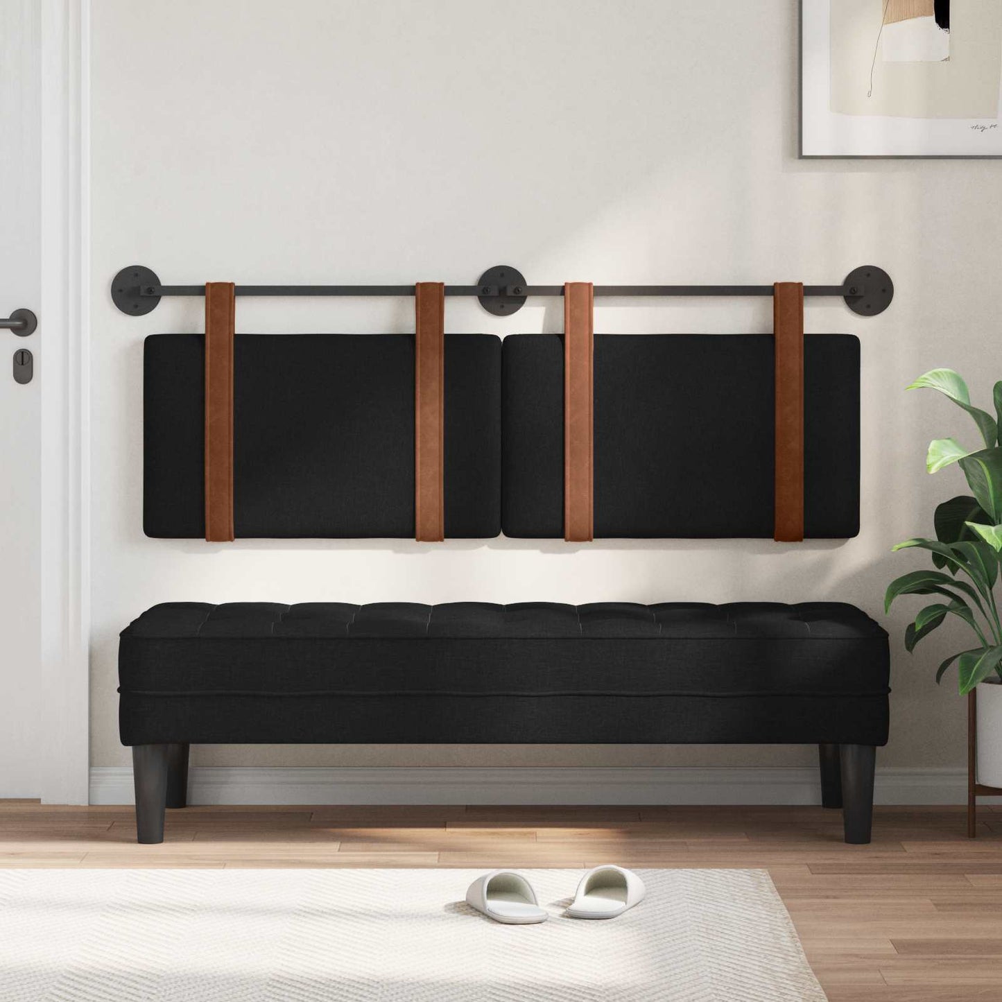 vidaXL Κρεμαστό Κεφαλάρι Επιτοίχιο Μαύρο 130 x 55 x 5 εκ Αντίκα PU