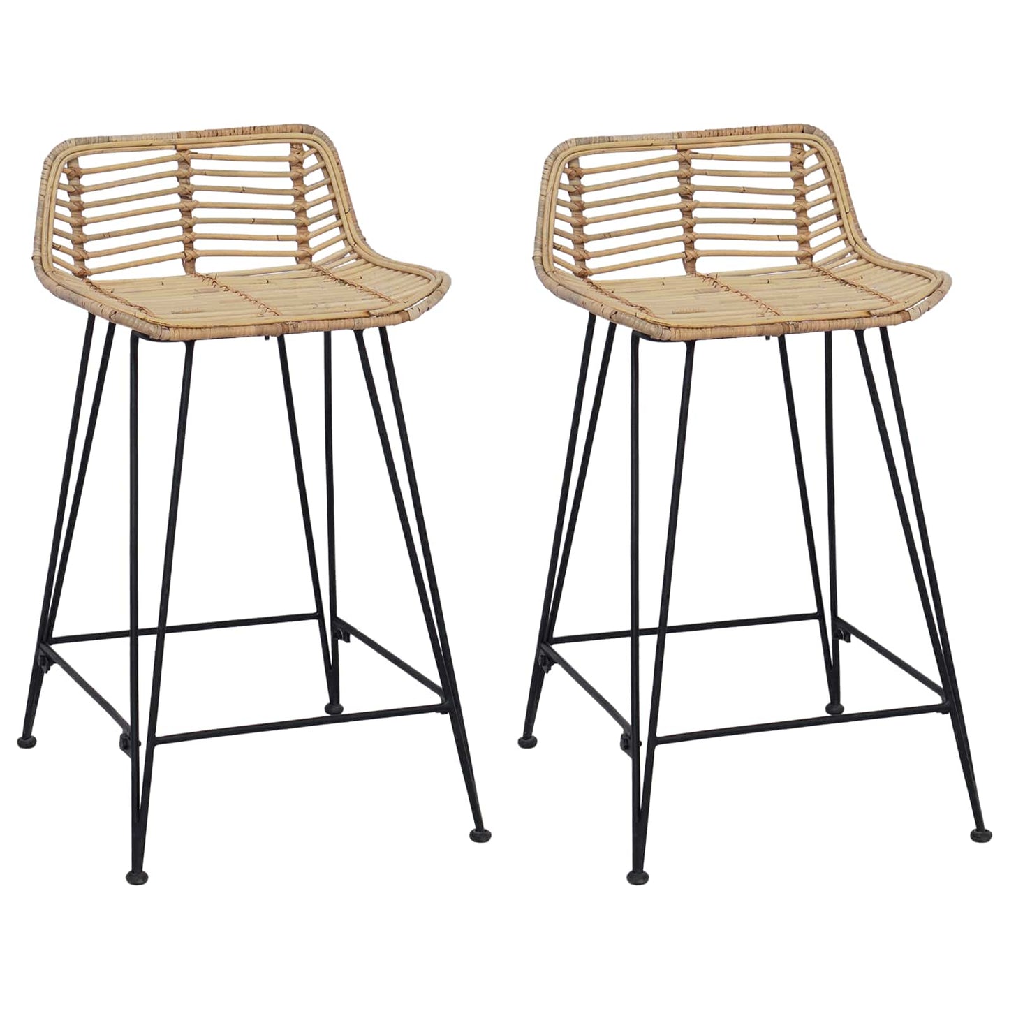 vidaXL Μπαρ σκαμπό 2 pcs Φυσικό 44 x 45 x 76 εκ. Ράτταν και Χάλυβας