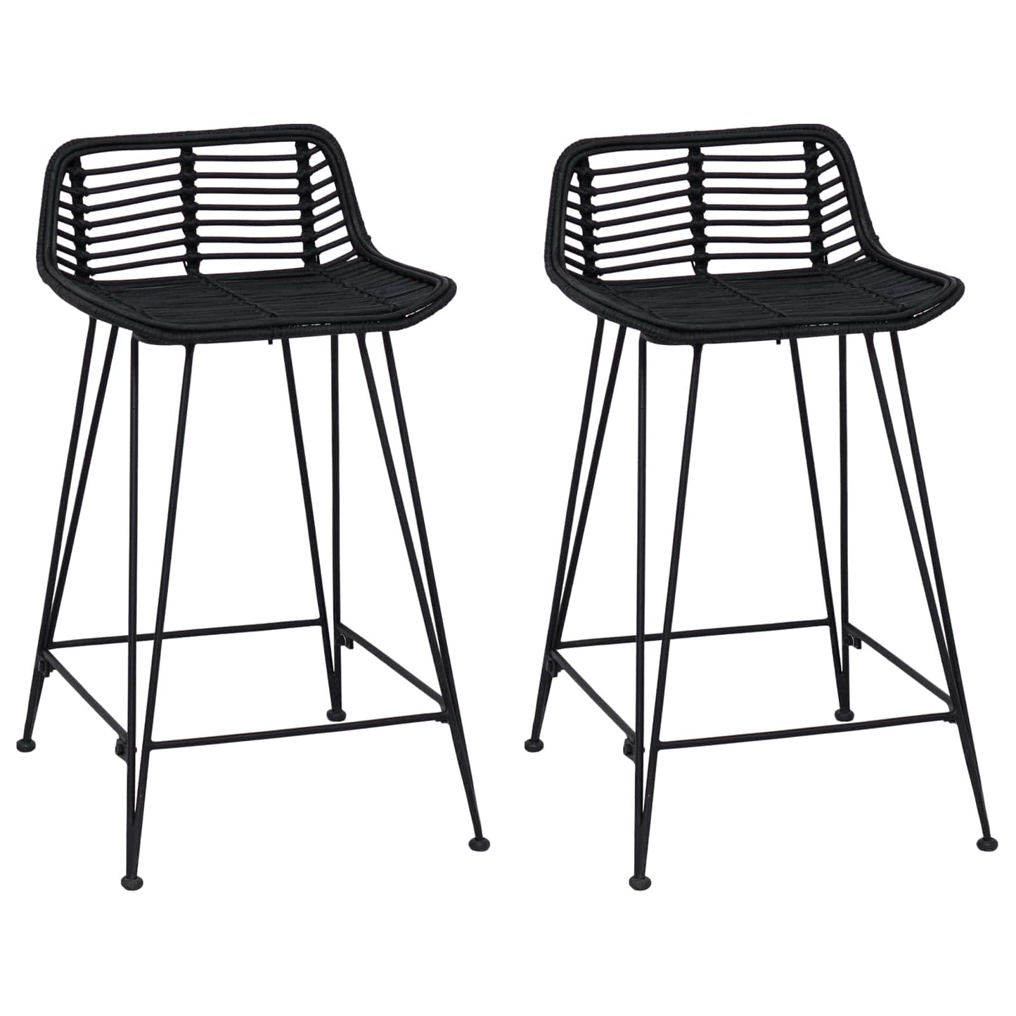 vidaXL Μπαρ σκαμπό 2 pcs Μαύρο 44 x 45 x 76 εκ. Ράτταν και Χάλυβας