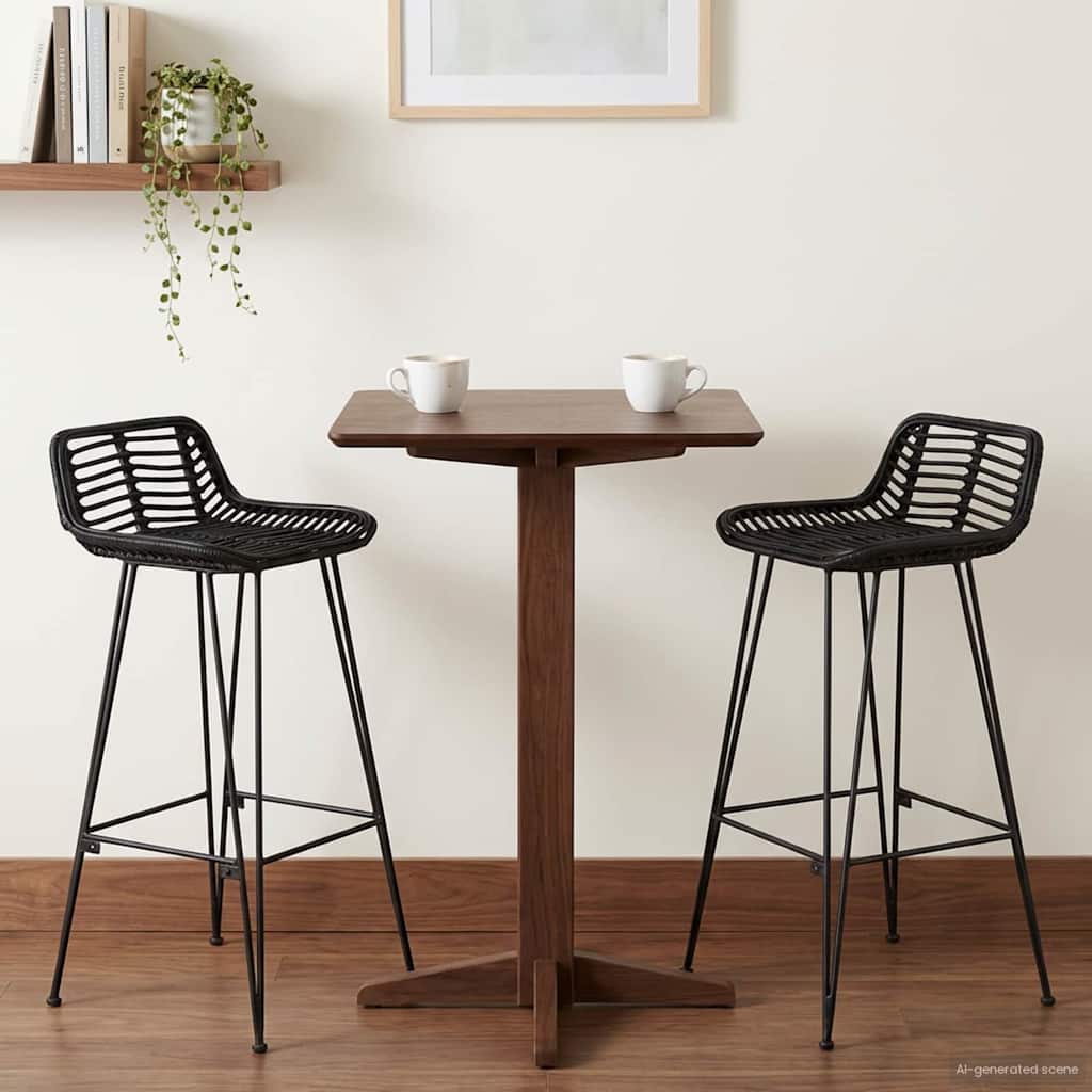 vidaXL Μπαρ σκαμπό 2 pcs Μαύρο 44 x 46 x 91 εκ. Ράτταν και Χάλυβας
