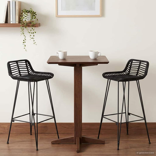 vidaXL Μπαρ σκαμπό 2 pcs Μαύρο 44 x 46 x 91 εκ. Ράτταν και Χάλυβας