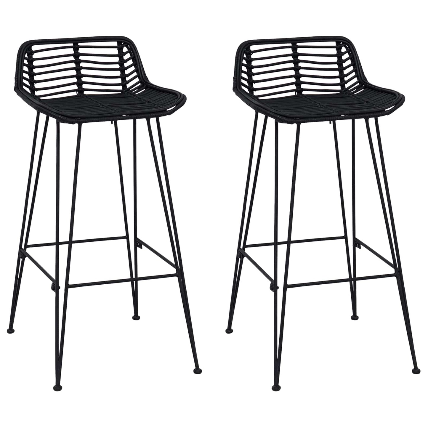 vidaXL Μπαρ σκαμπό 2 pcs Μαύρο 44 x 46 x 91 εκ. Ράτταν και Χάλυβας