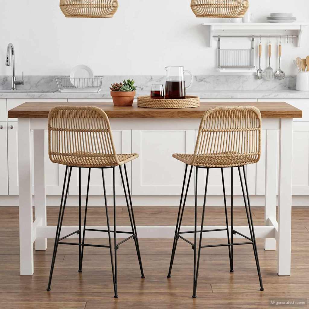 vidaXL Μπαρ σκαμπό 2 pcs Φυσικό 44 x 55 x 109 εκ. Ράτταν και Χάλυβας
