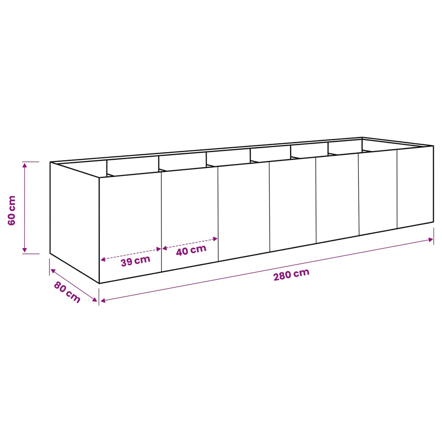 vidaXL Γλάστρα Κήπου Ασημί 280 x 80 x 60 εκ Γαλβανισμένος Χάλυβας