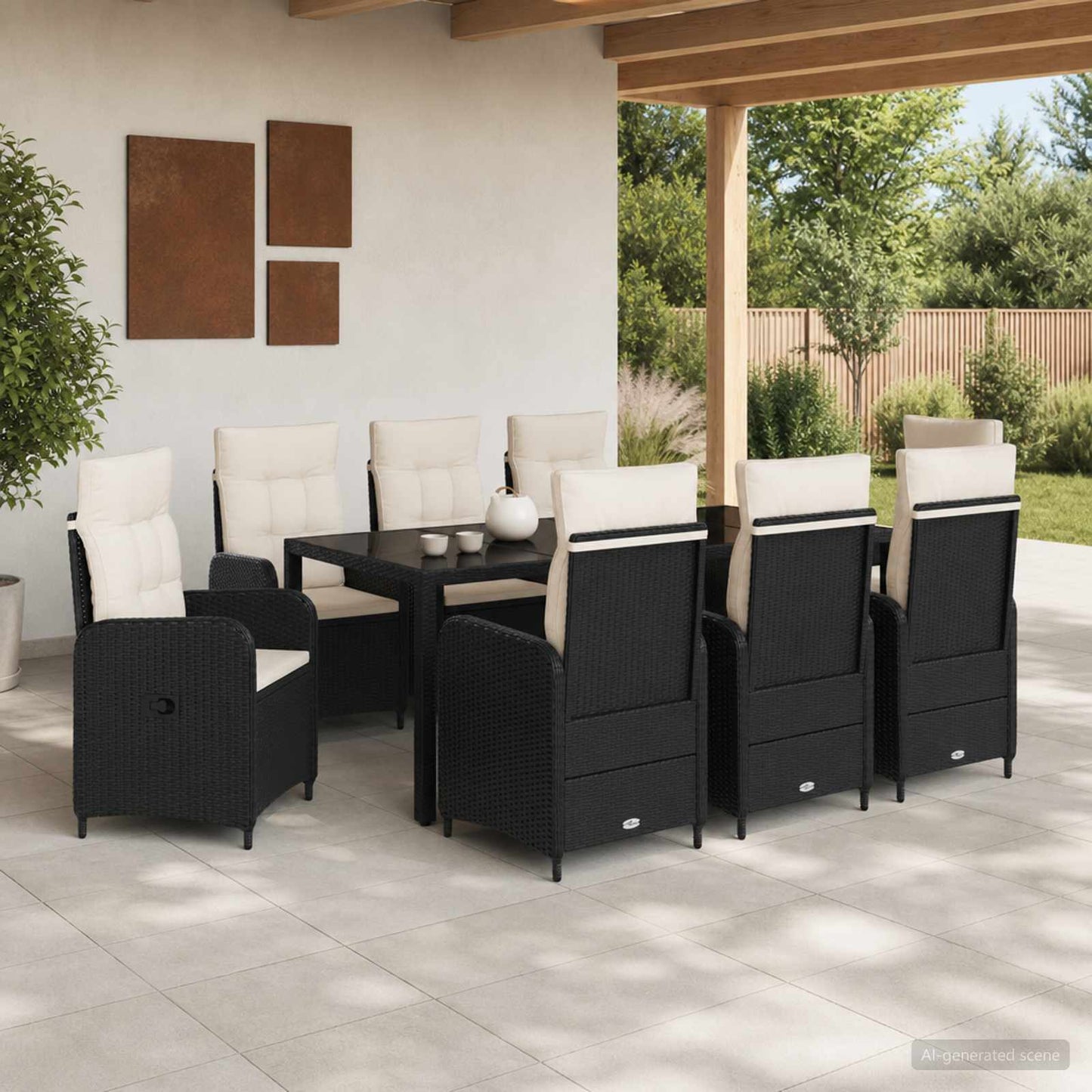 vidaXL Σετ Εξωτερικής Τραπέζης 9 pcs Μαύρο και Κρεμ Λευκό