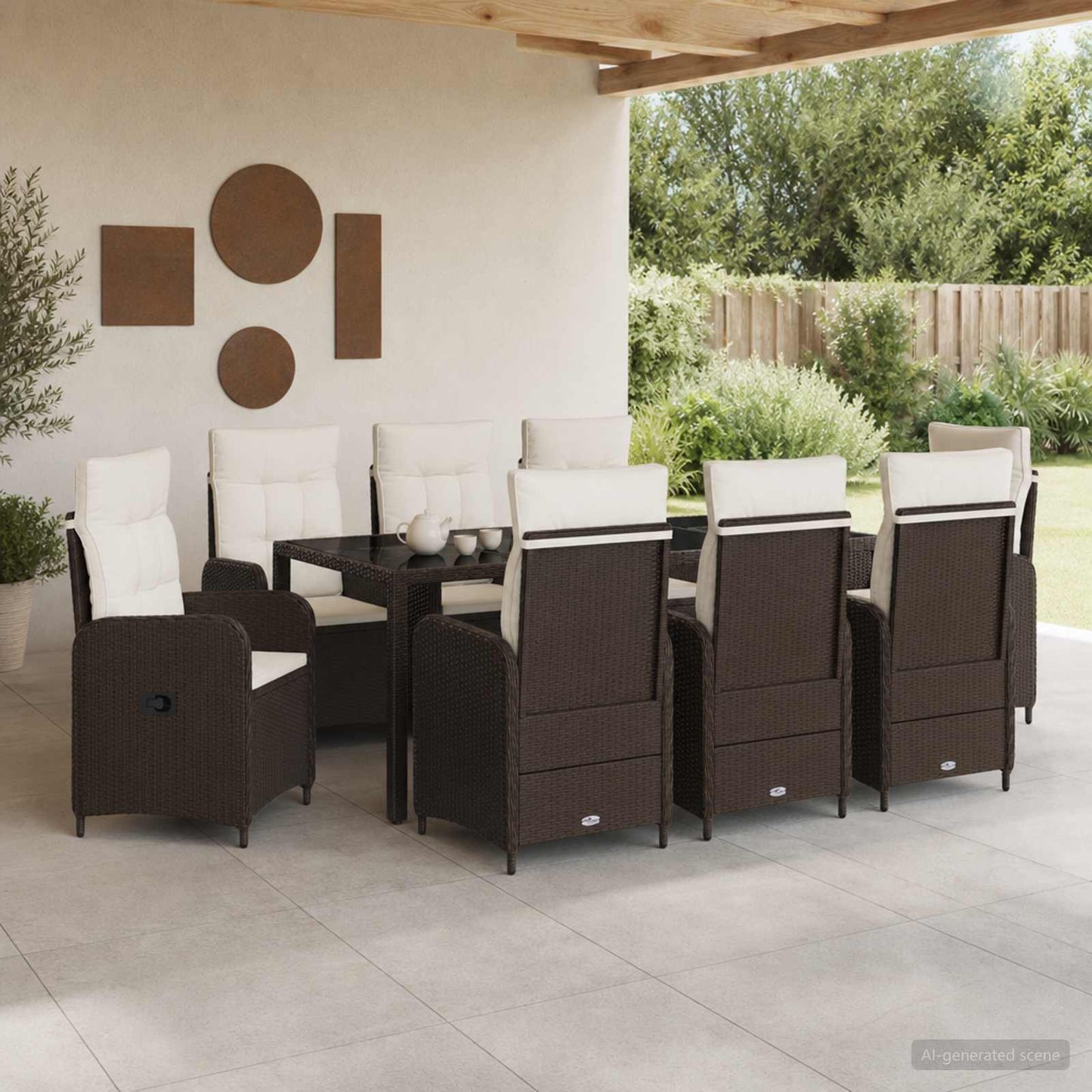 vidaXL Σετ Εξωτερικής Τραπέζης 9 pcs Καφέ και Κρέμα Λευκό
