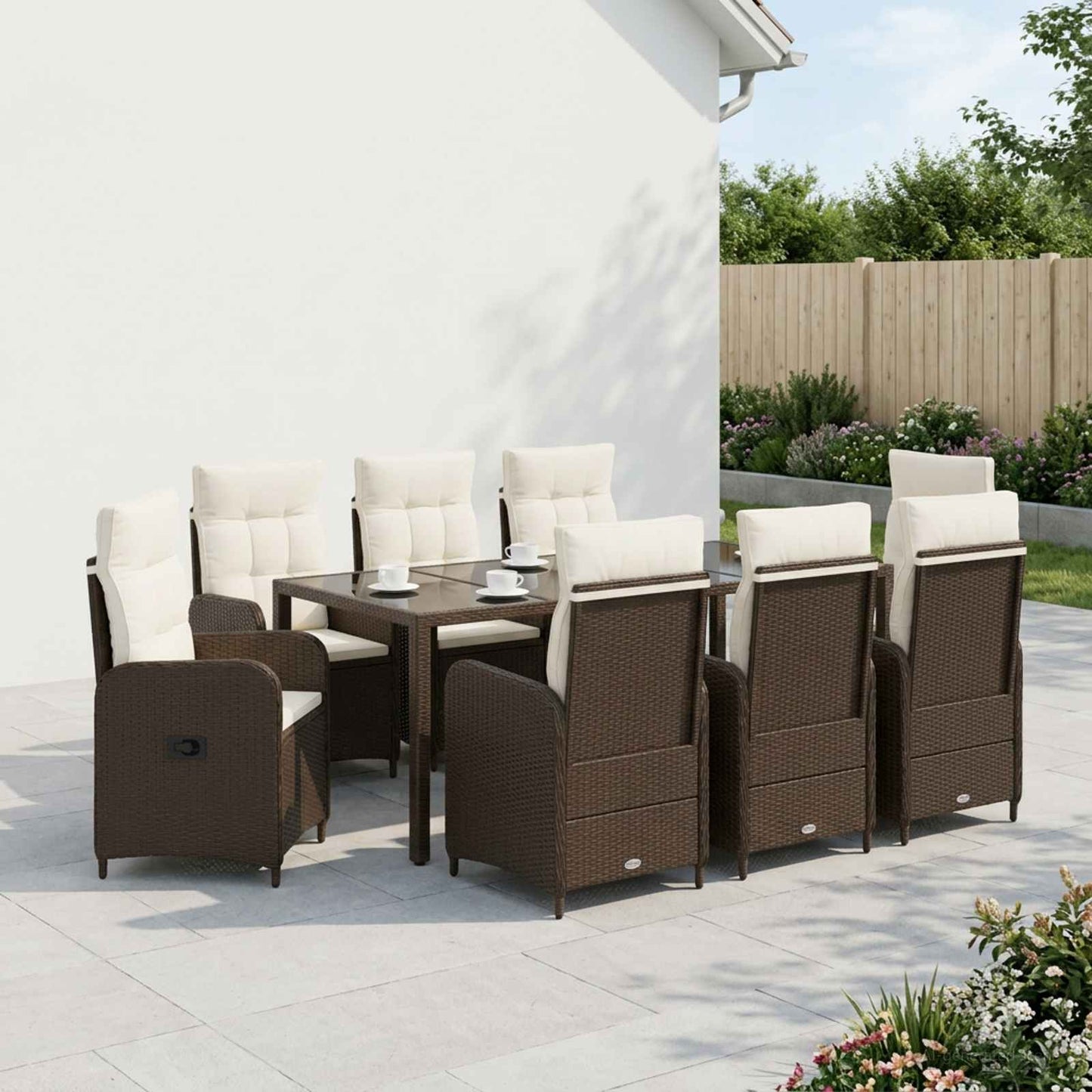 vidaXL Σετ Εξωτερικής Τραπέζης 9 pcs Καφέ και Κρέμα Λευκό