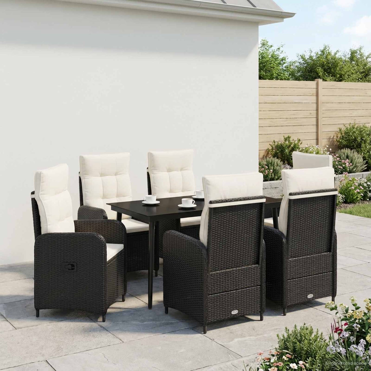 vidaXL Σετ Τραπέζι Καναπέ με μαξιλάρι 7 pcs Μαύρο και Κρεμ Λευκό