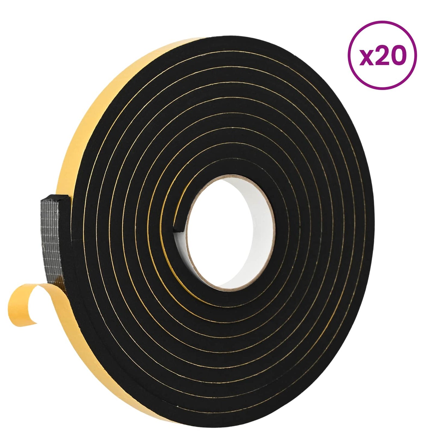 vidaXL Αυτοκόλλητη ταινία αφρού 20 pcs Μαύρο 20mm x 5m Χ foam CR