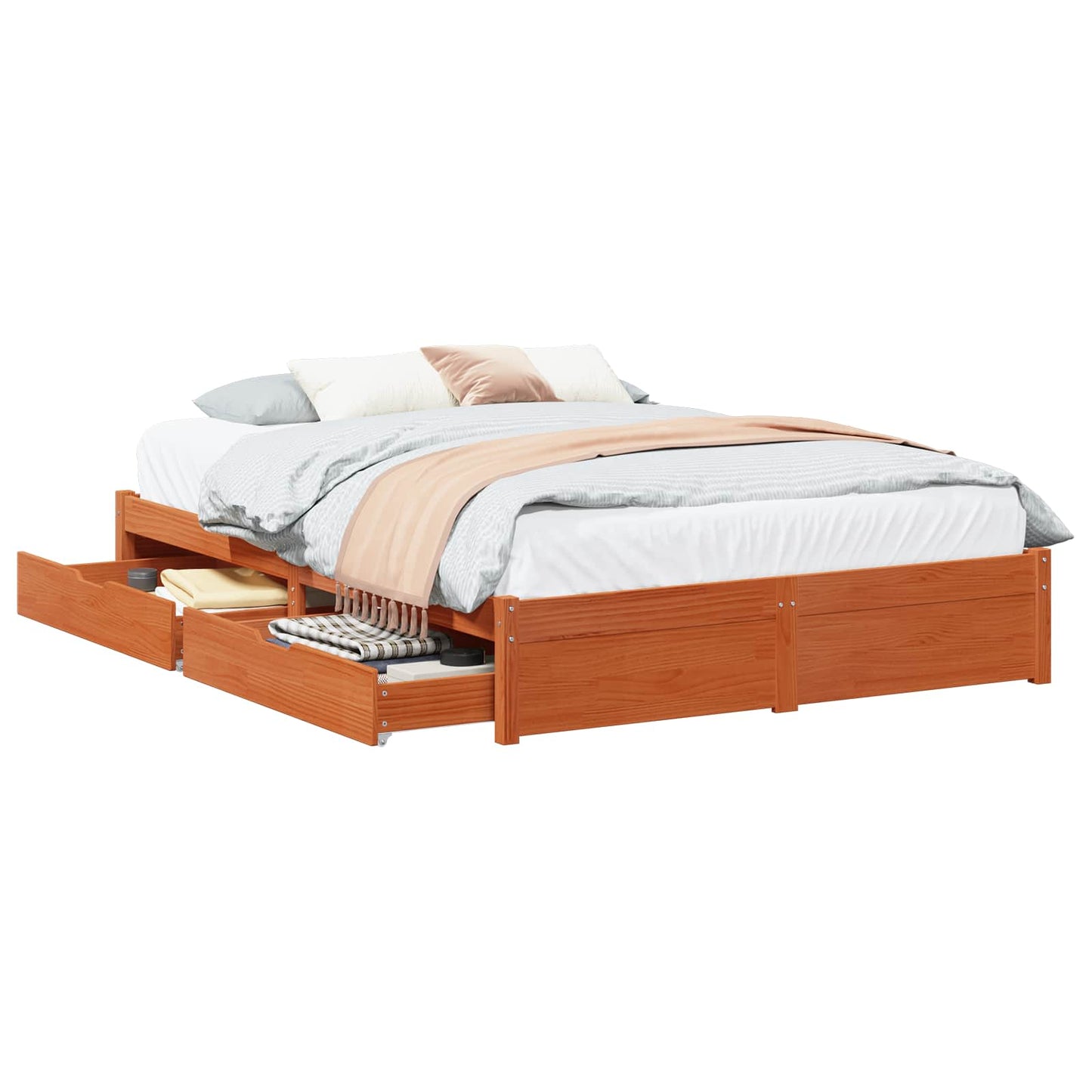 vidaXL Σκελετός Κρεβατιού Κερωτό καφέ 150 x 200 cm Στερεό ξύλο πεύκου