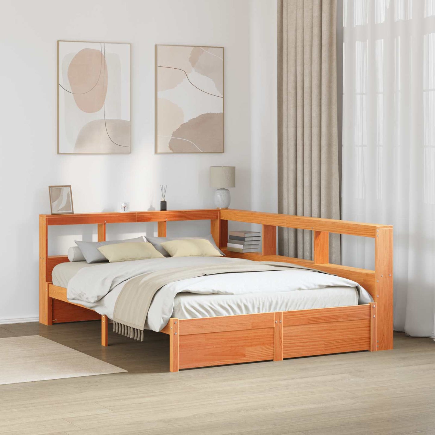 vidaXL Κρεβάτι Βιβλιοθήκης με κεφαλάρι 2 pcs Κερωτό καφέ 200 x 150 cm