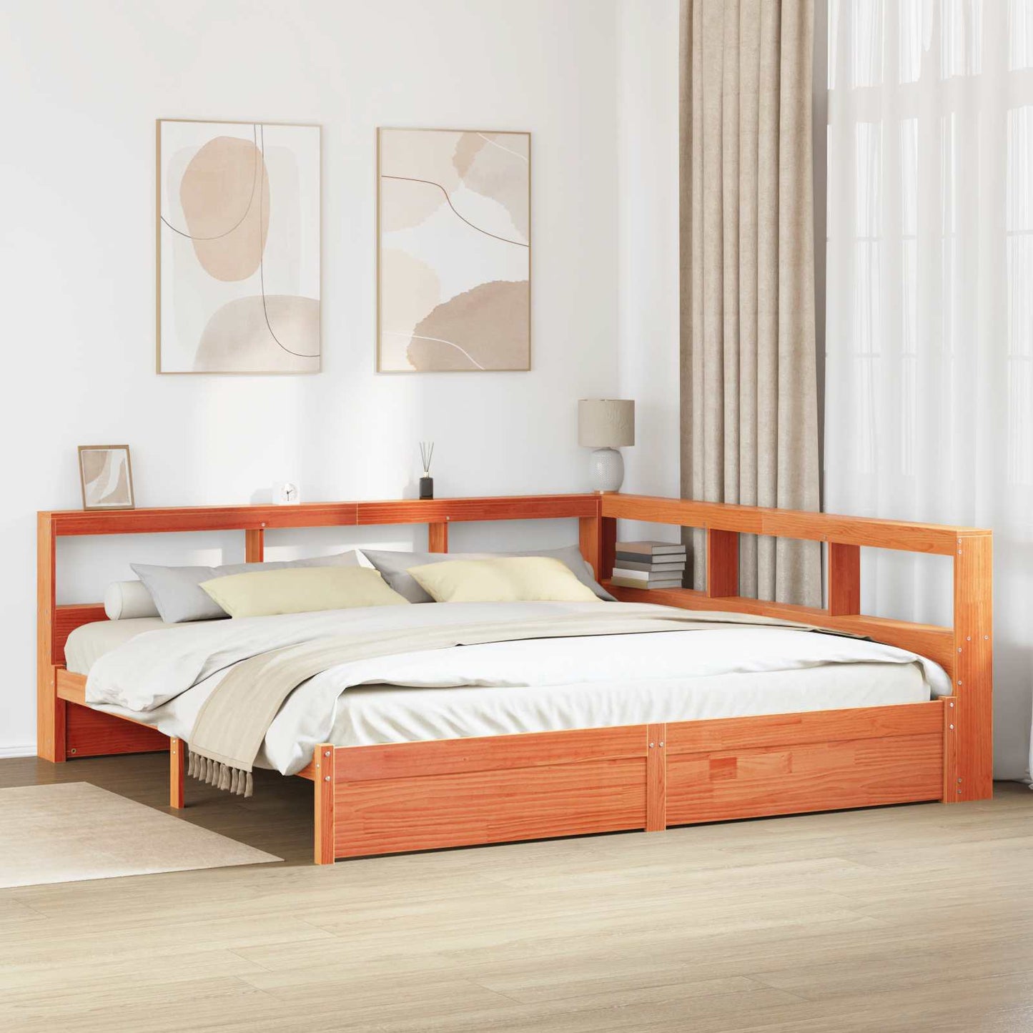 vidaXL Κρεβάτι Βιβλιοθήκης με κεφαλάρι 2 pcs Κερωτό καφέ 200 x 200 cm