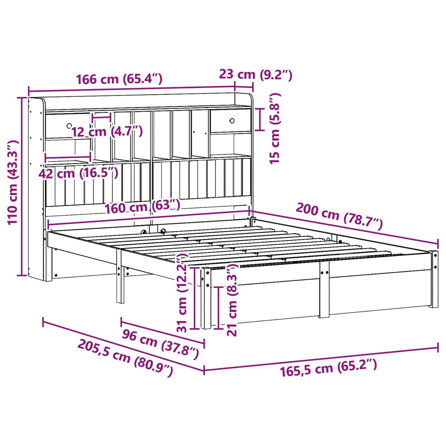 vidaXL Βιβλιοθήκη Κρεβατιού Κερωμένο Καφέ 200 x 160 εκατοστά